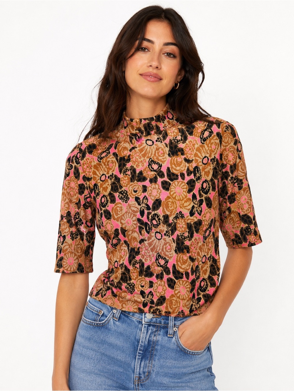 Maeve Anthropologie Floral Jacquard Mock Neck Top M